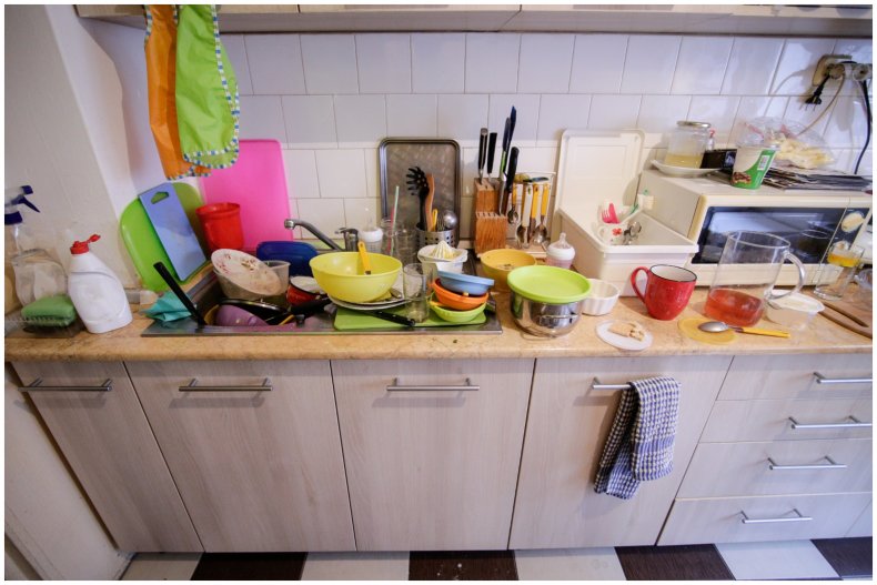 Stock image of messy kitchen 
