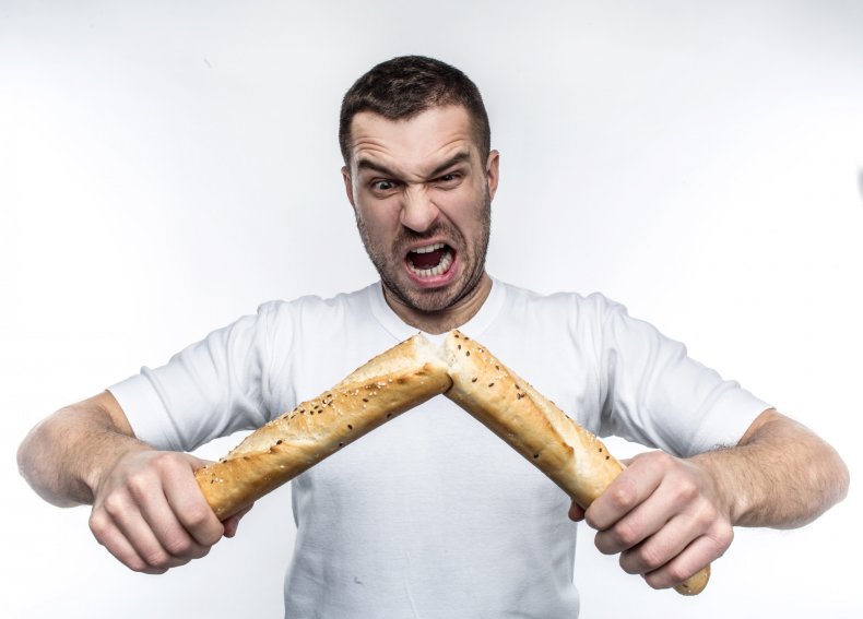 Angry man with bread
