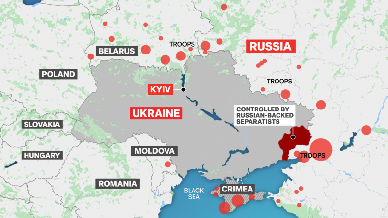 Russian troops on the Ukraine border map
