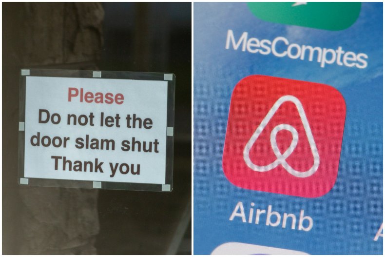 File photo of AirBnB logo and sign.