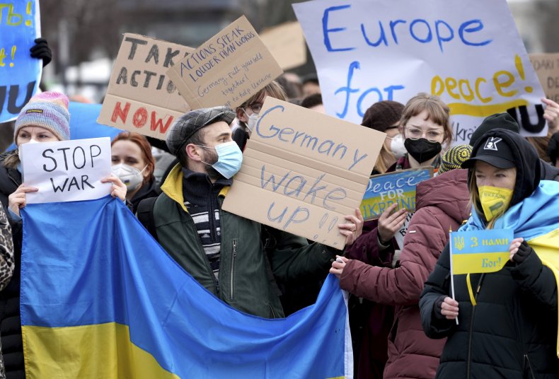 Protesters gathered in front of Russian embassy