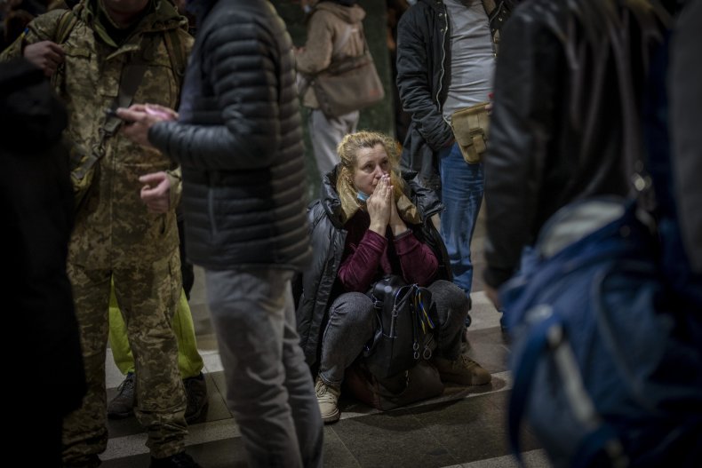 Evacuees at Kyiv train stations