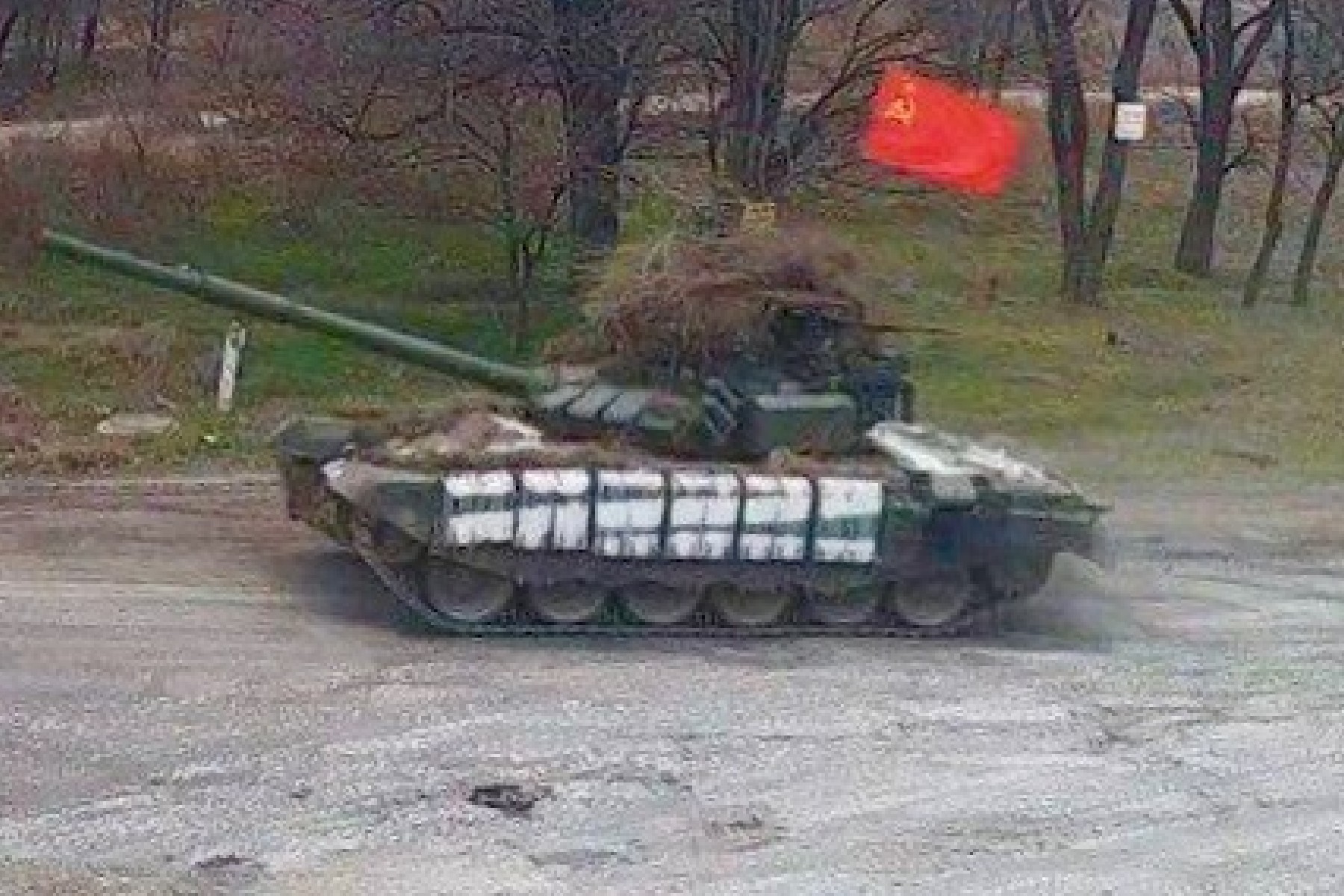 Video Shows Russian Tank Flying Soviet Flag During Ukraine Invasion