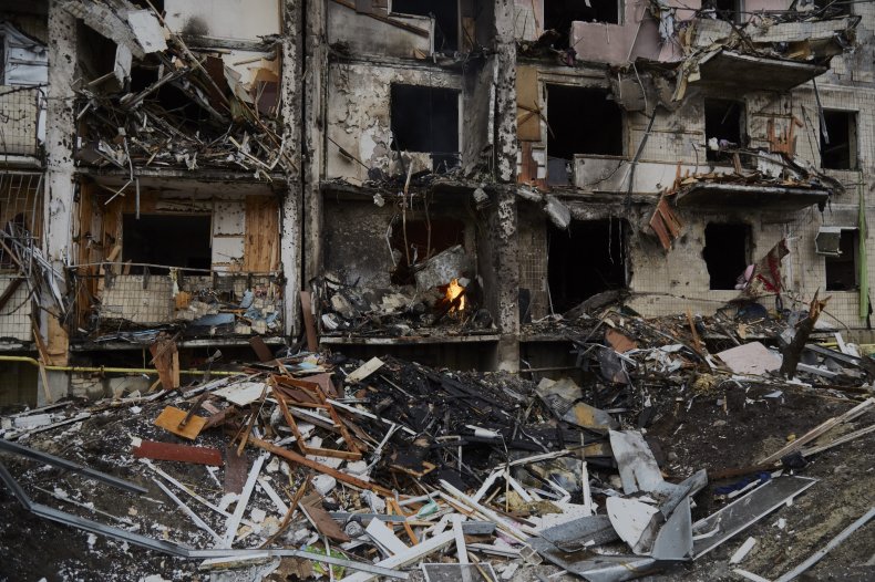 Bombed building in Ukraine