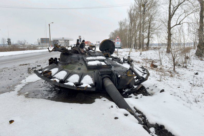 A fragment of a destroyed Russian tank