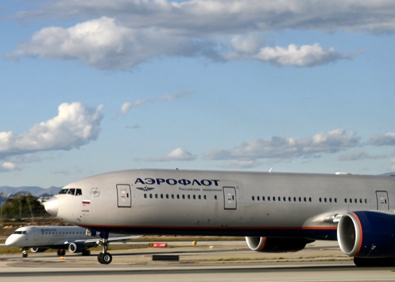 A Russian Aeroflot airlines plane takes off 