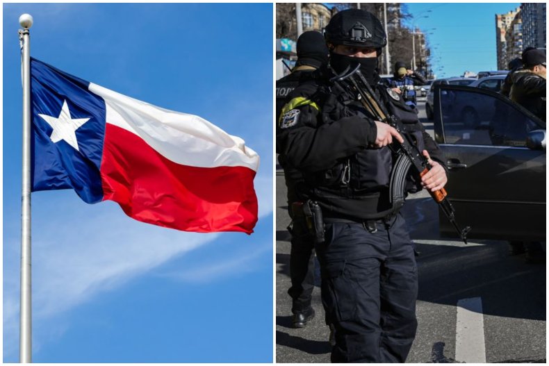 Texas flag and Ukrainian police 