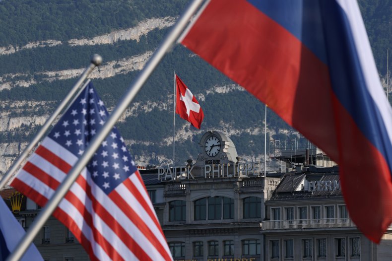 Swiss, US, Russia, flags, Biden, Putin, summit