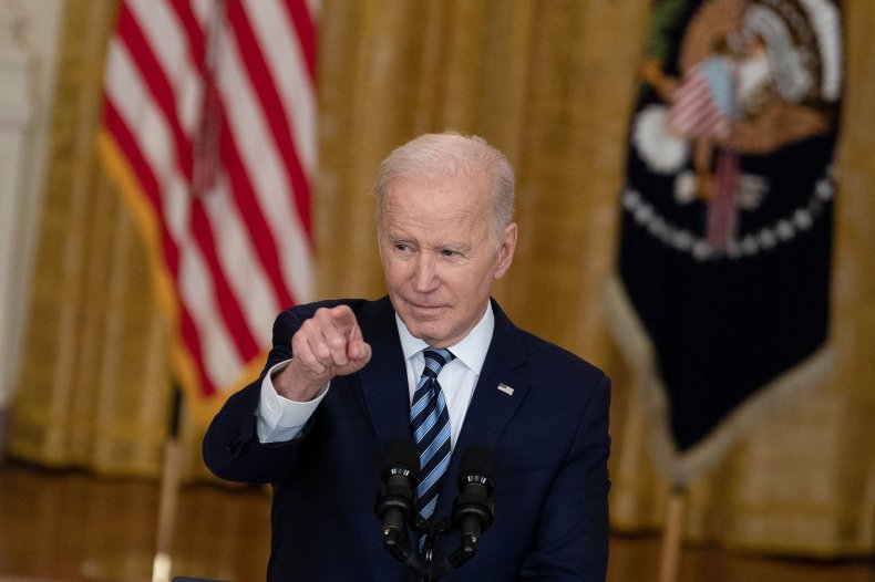 President Joe Biden takes a question