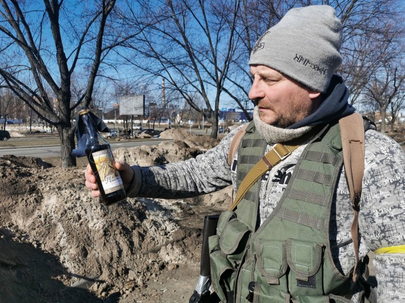 Kyiv volunteer defends capital Molotov cocktail