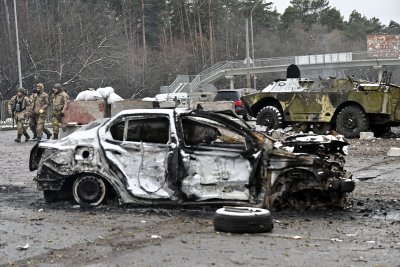 A car destroyed by shelling near Kyiv A car destroyed by shelling near Kyiv