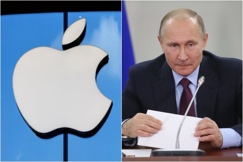 Apple logo and Vladimir Putin