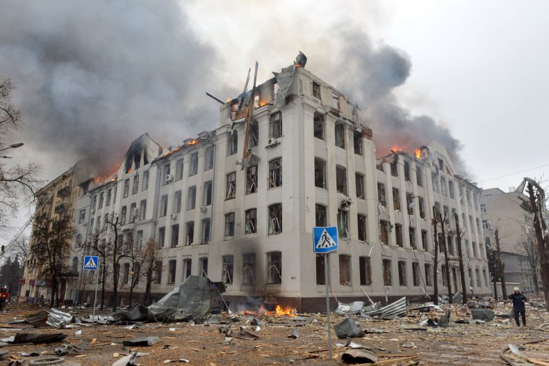 Shelled building in Kharkiv, March 2022. 