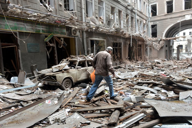 Damaged Buildings Following Shelling in Kharkiv