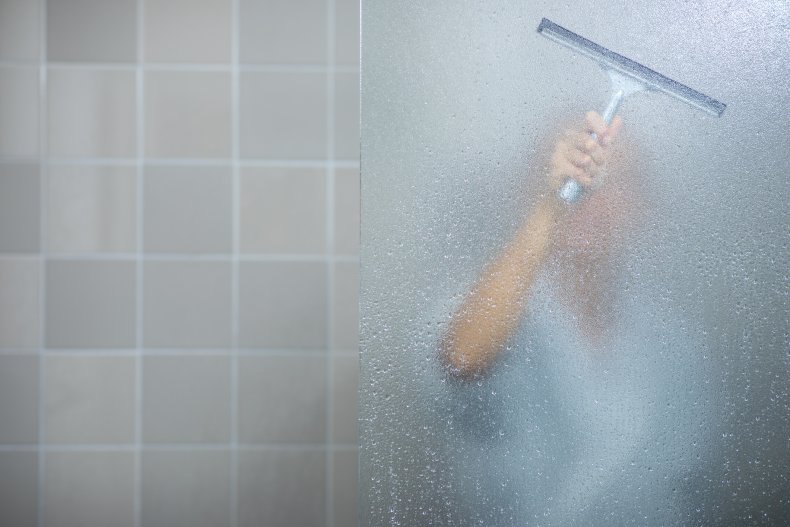  Woman taking a long hot shower washing 