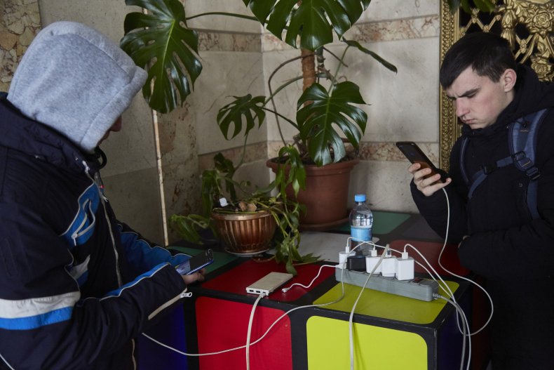 People on their phones in Ukraine