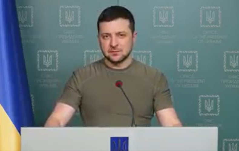 Volodymyr Zelensky delivering a speech