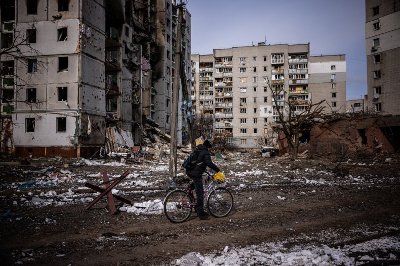Aftermath of shelling in Chernihiv, March 2022.