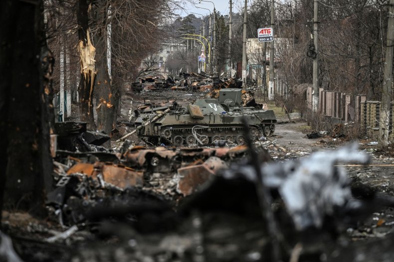 Destroyed, armored, vehicles, Kyiv, Ukraine, Russia, war