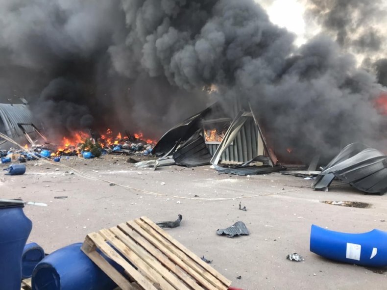 A destroyed warehouse in Kalynivka, Ukraine