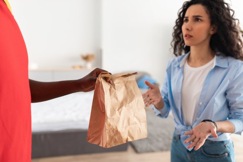 Woman disappointed at delivery