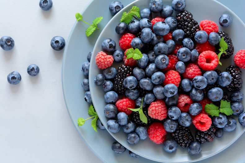 A bowl of various fresh berries. 