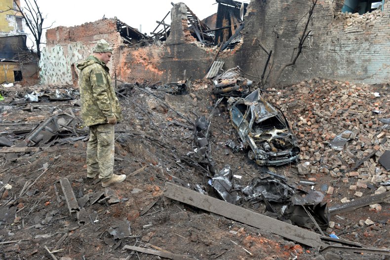 Ukraine Kharkiv shelling crater damage Russia invasion