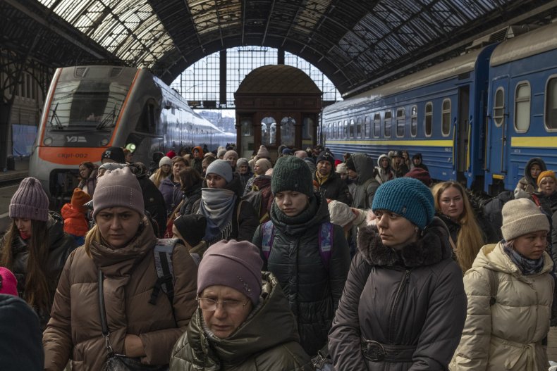 A packed Lviv railway station