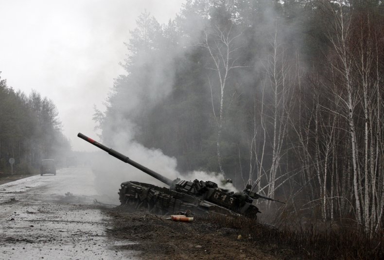 Russian tank blown up