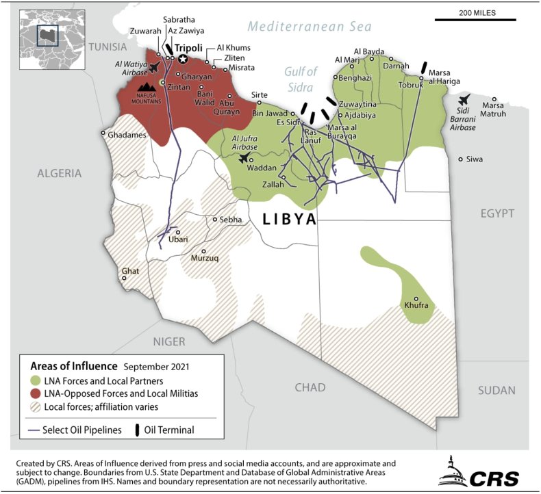 Libya, map, areas, control, September, 2021