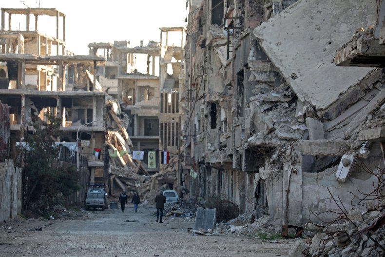 A general view shows ravaged Yarmouk camp