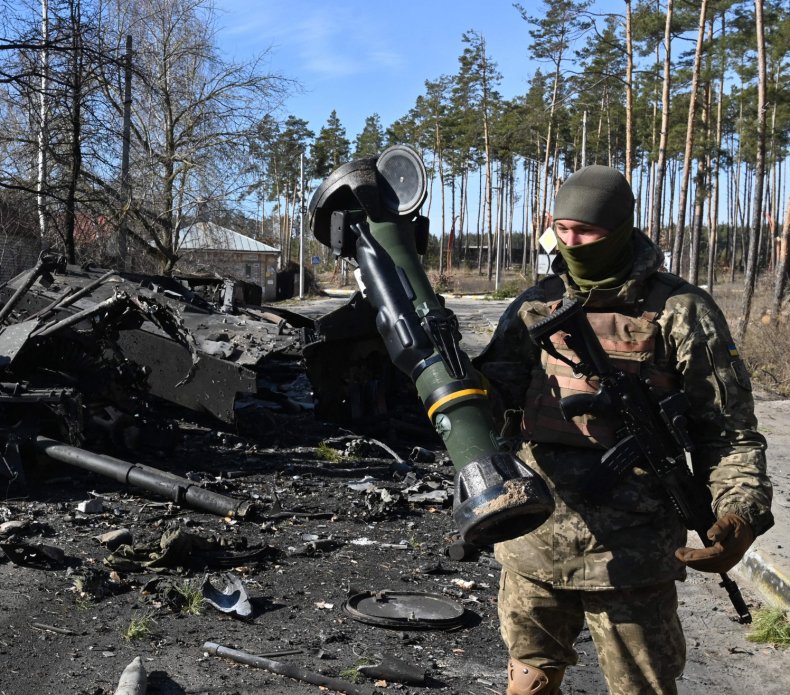 A Ukrainian Soldier Holds an Anti-Tank Weapon