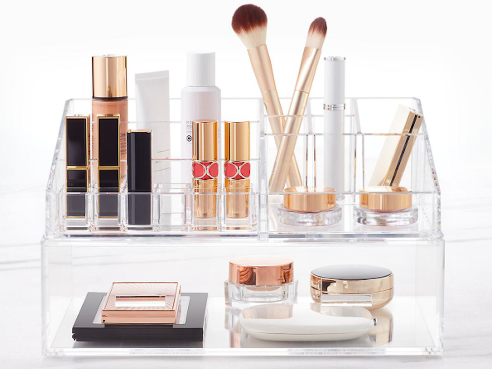 Makeup Organizer Rotating Brush Holder Clear Cosmetic Organizer Storage  Display Box - Green
