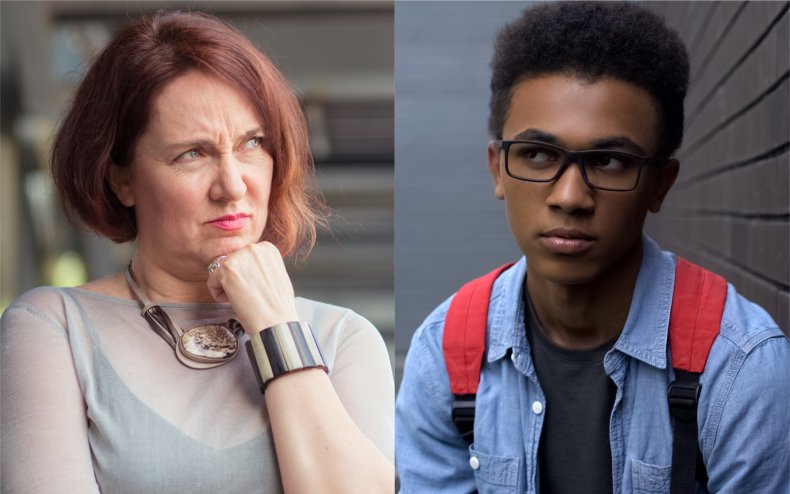 A woman and a Black teenager.