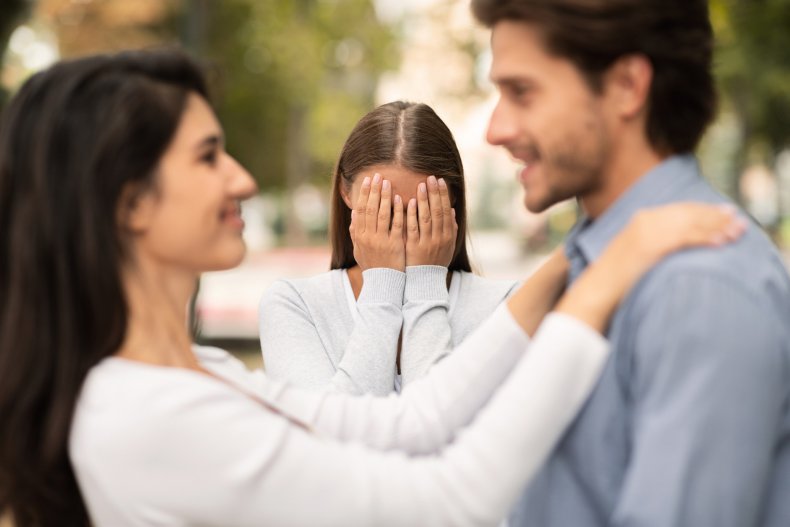 A woman upset after discovering cheating partner.