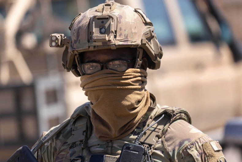 A U.S. Army soldier stands guard 