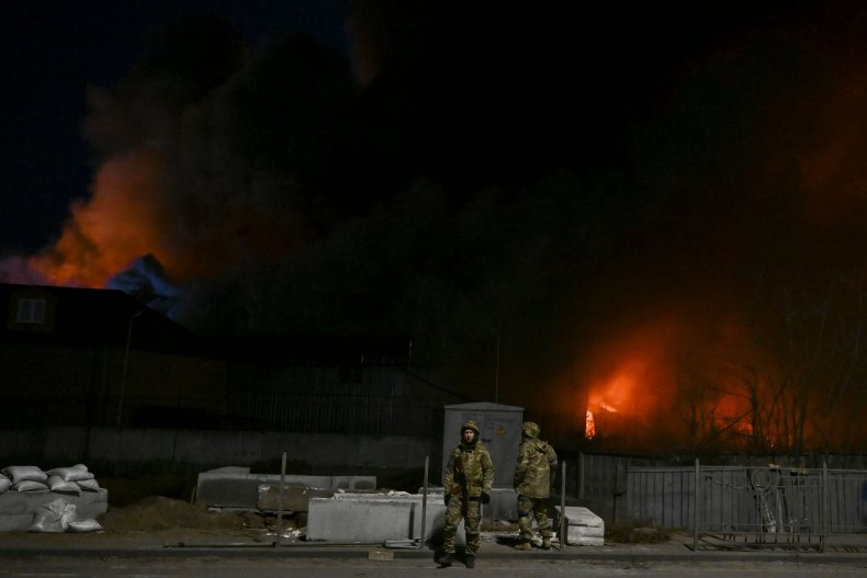 Kyiv, Ukraine, shelling, burning, warehouse, war, Russia