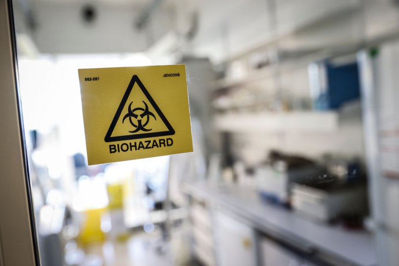 Biohazard sign by lab