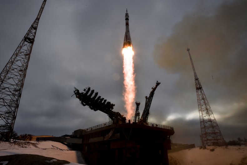 Russian cosmonauts yellow and blue suits