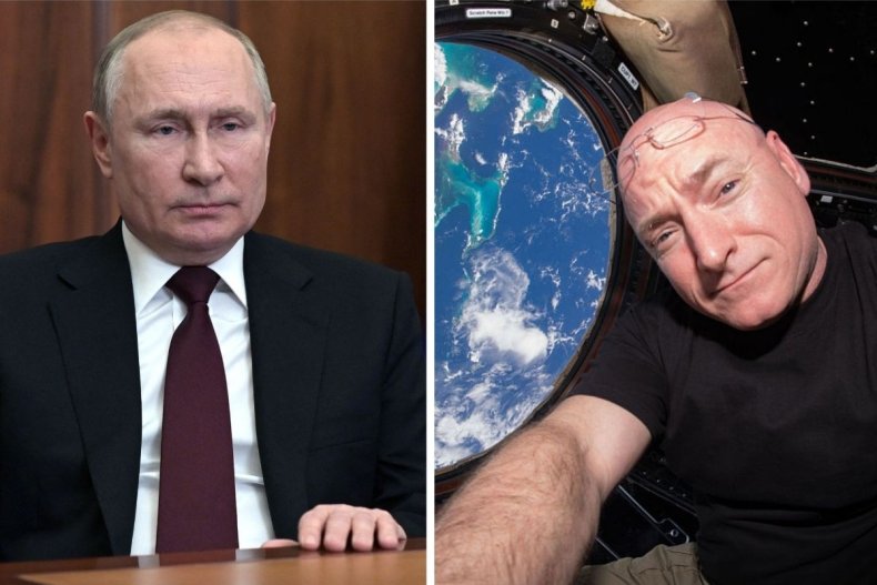 Vladimir Putin (L) and Scott Kelly