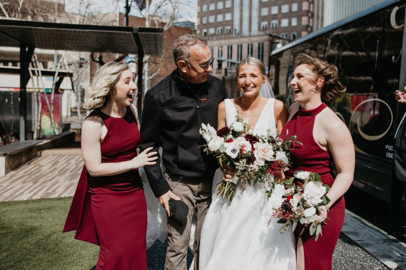 Tom Hanks poses with bride