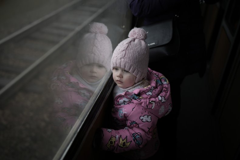 Ukrainian child on train to Slovakia
