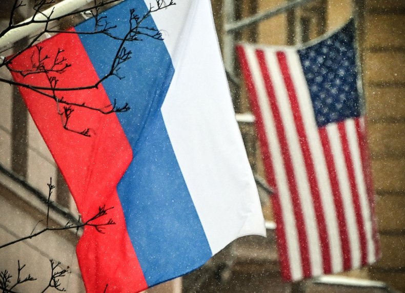 Russia, flag, US, embassy, building, Moscow, 2021