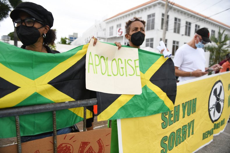 Protesters Royal Visit Jamaica