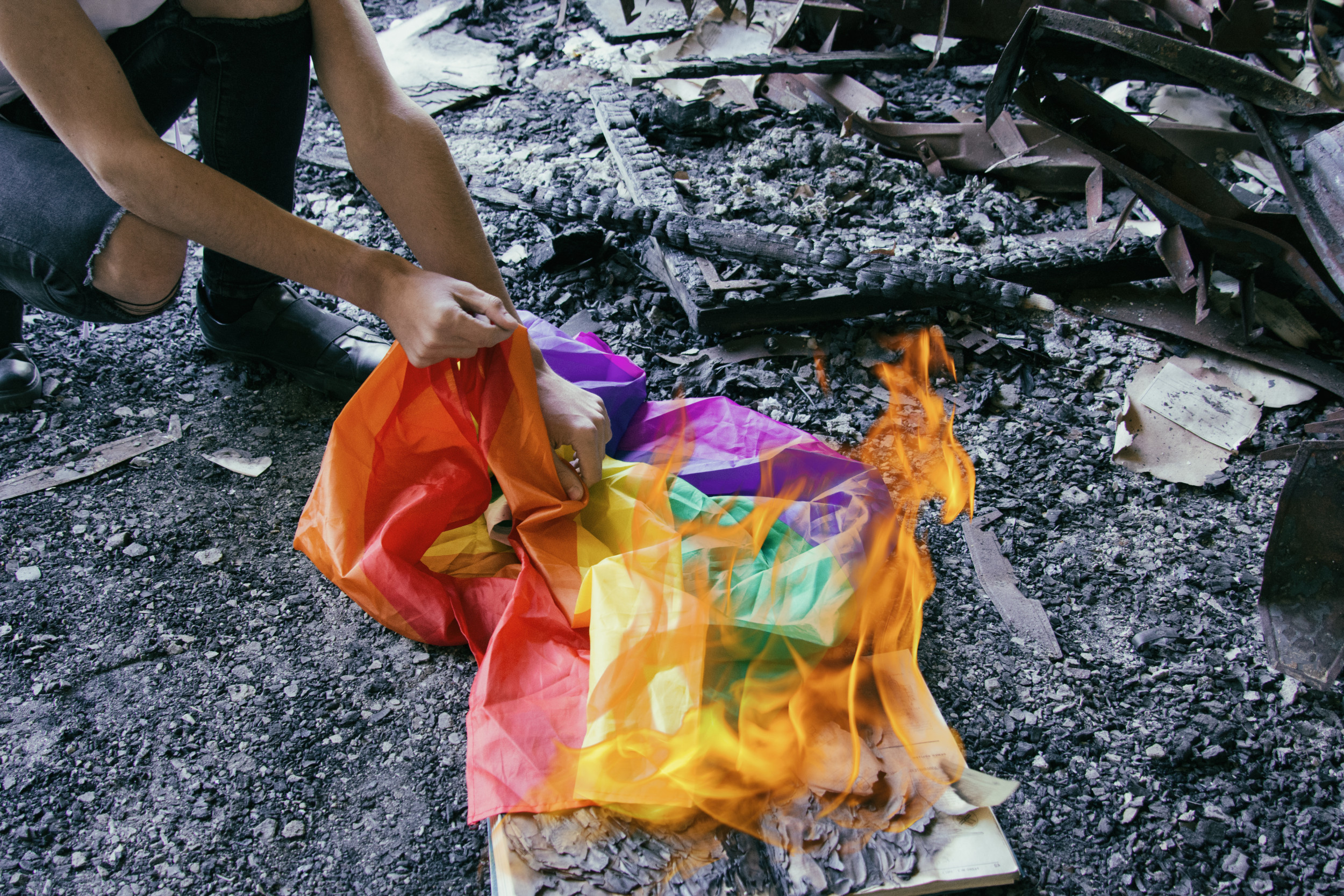 Gay flag burning rochester