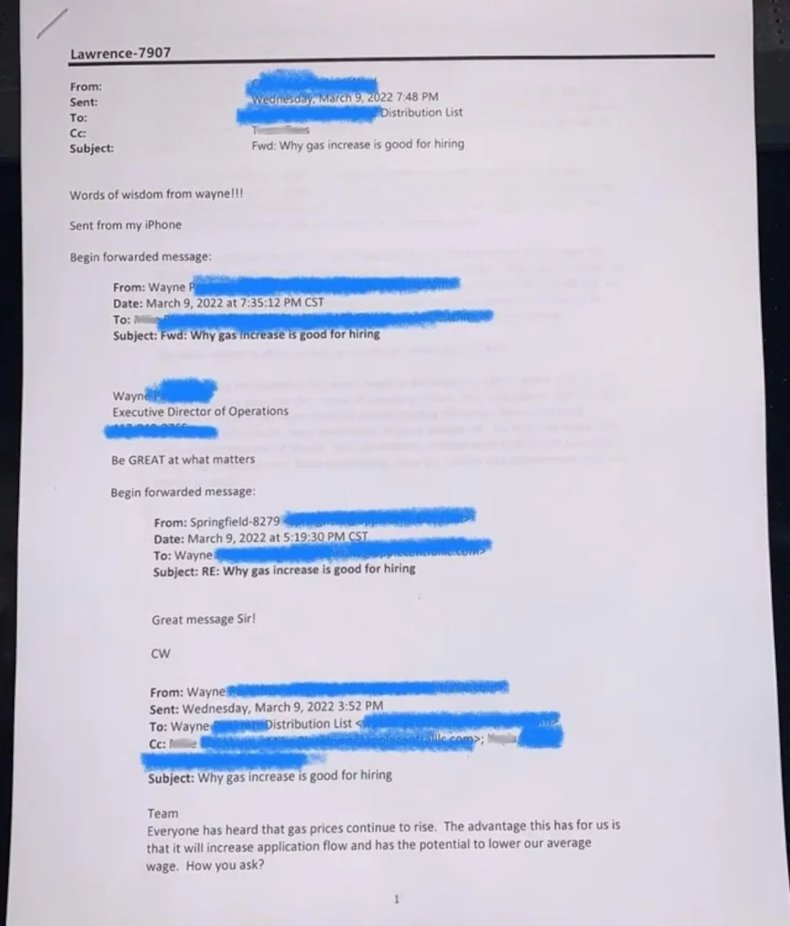 Applebee's leaked email redacted