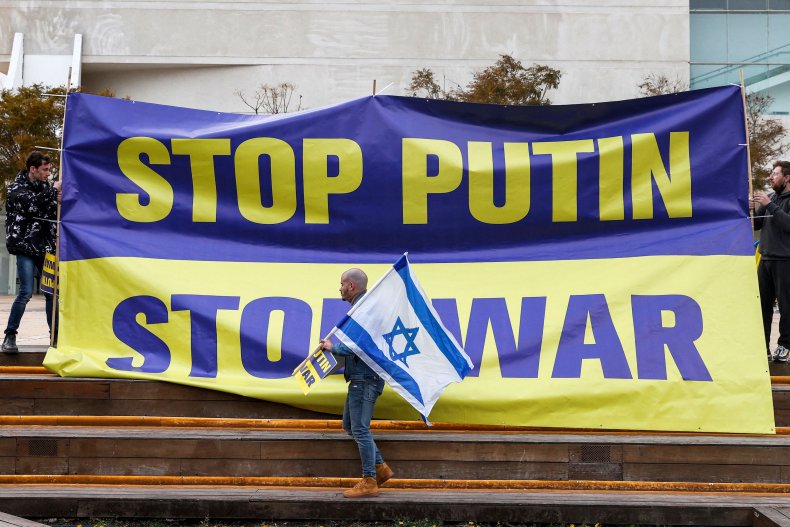 Ukraine protest Israeli flag