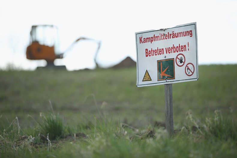 Unexploded bomb sign Germany
