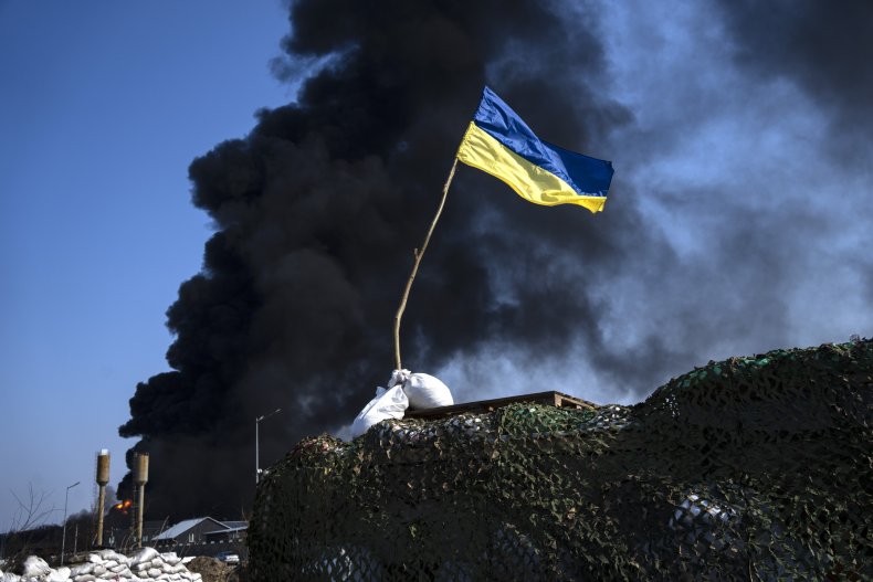 Ukraine flag near Kyiv