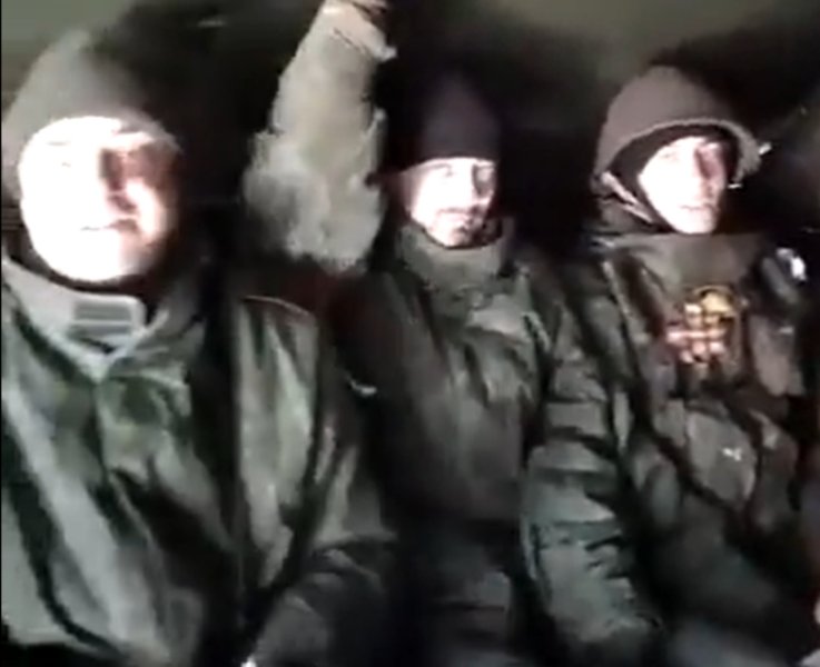 Screen grab of Russian soldiers in vehicle
